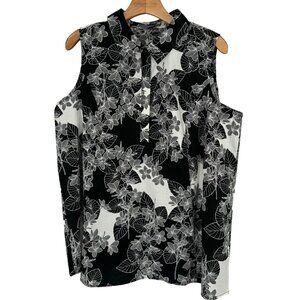Jessica London Blouse Size 18W Black White Floral  Sleeveless Top Plus new